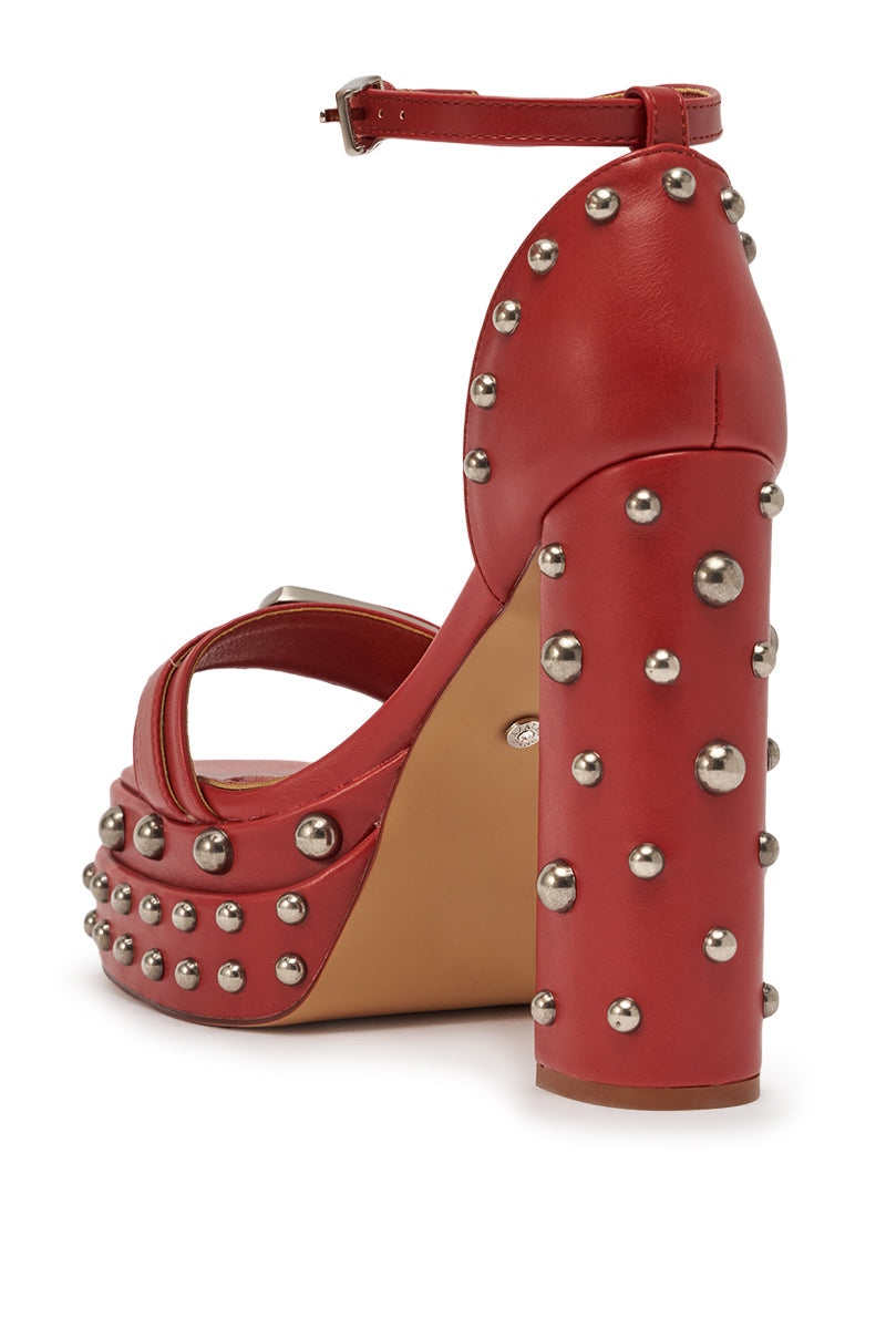 AZALEA WANG EUGENIJA RED CHUNKY EMBELLISHED STUDDED SANDAL