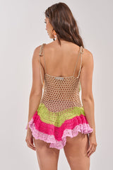 SWEPT AWAY CROCHET MINI DRESS IN HOT TROPICS