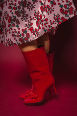 AZALEA WANG FEDELE RED PATENT HEART EMBELLISHED BOOTIE