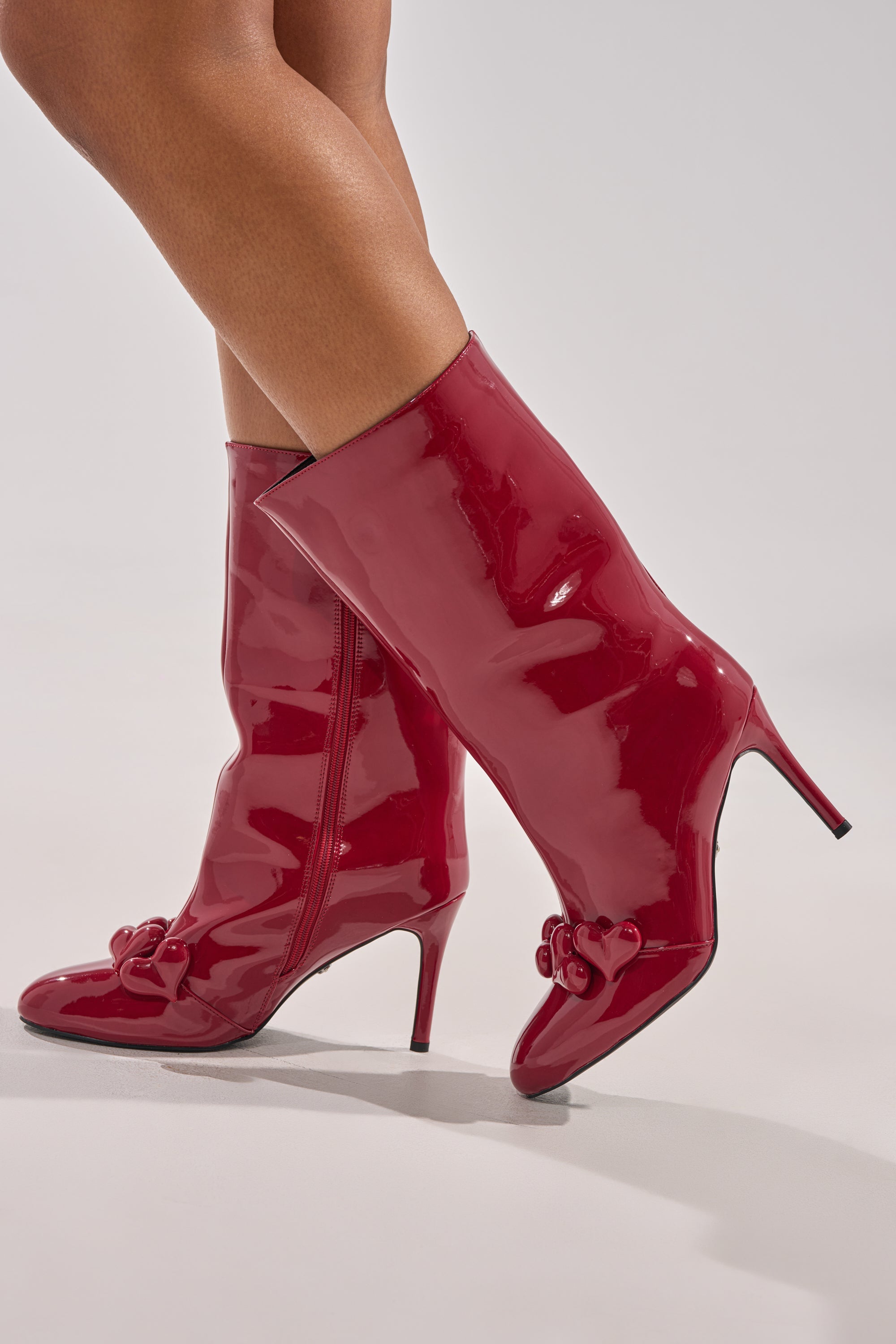 AZALEA WANG FEDELE RED PATENT HEART EMBELLISHED BOOTIE