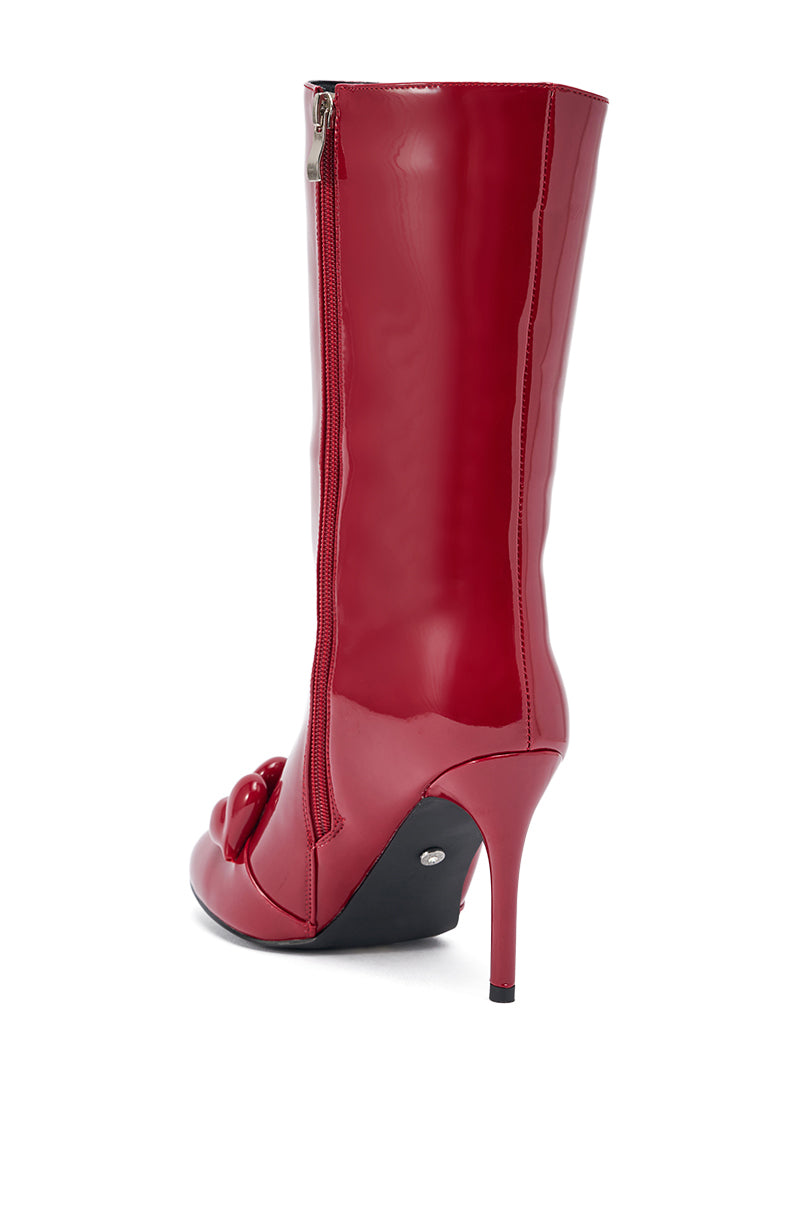 AZALEA WANG FEDELE RED PATENT HEART EMBELLISHED BOOTIE