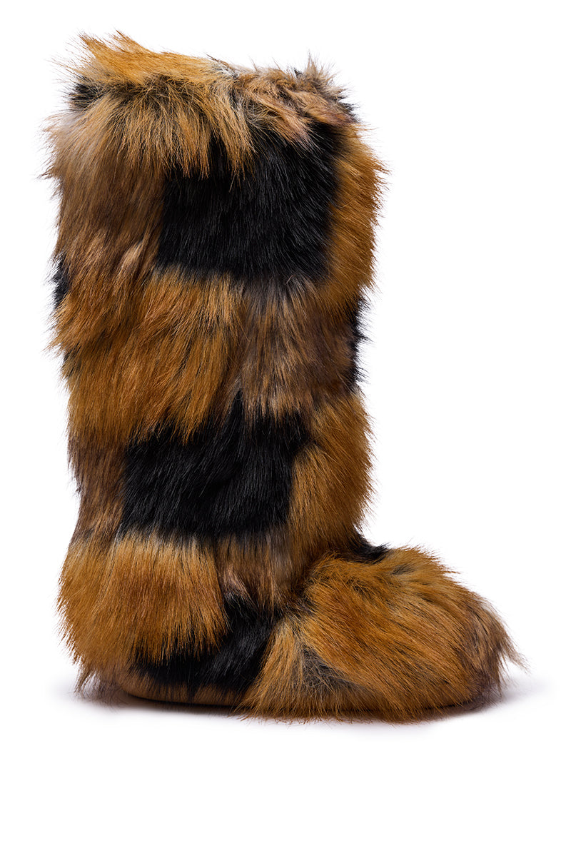 AZALEA WANG FENNEC MULTI PATCH WORK FUR KNEE HIGH BOOT