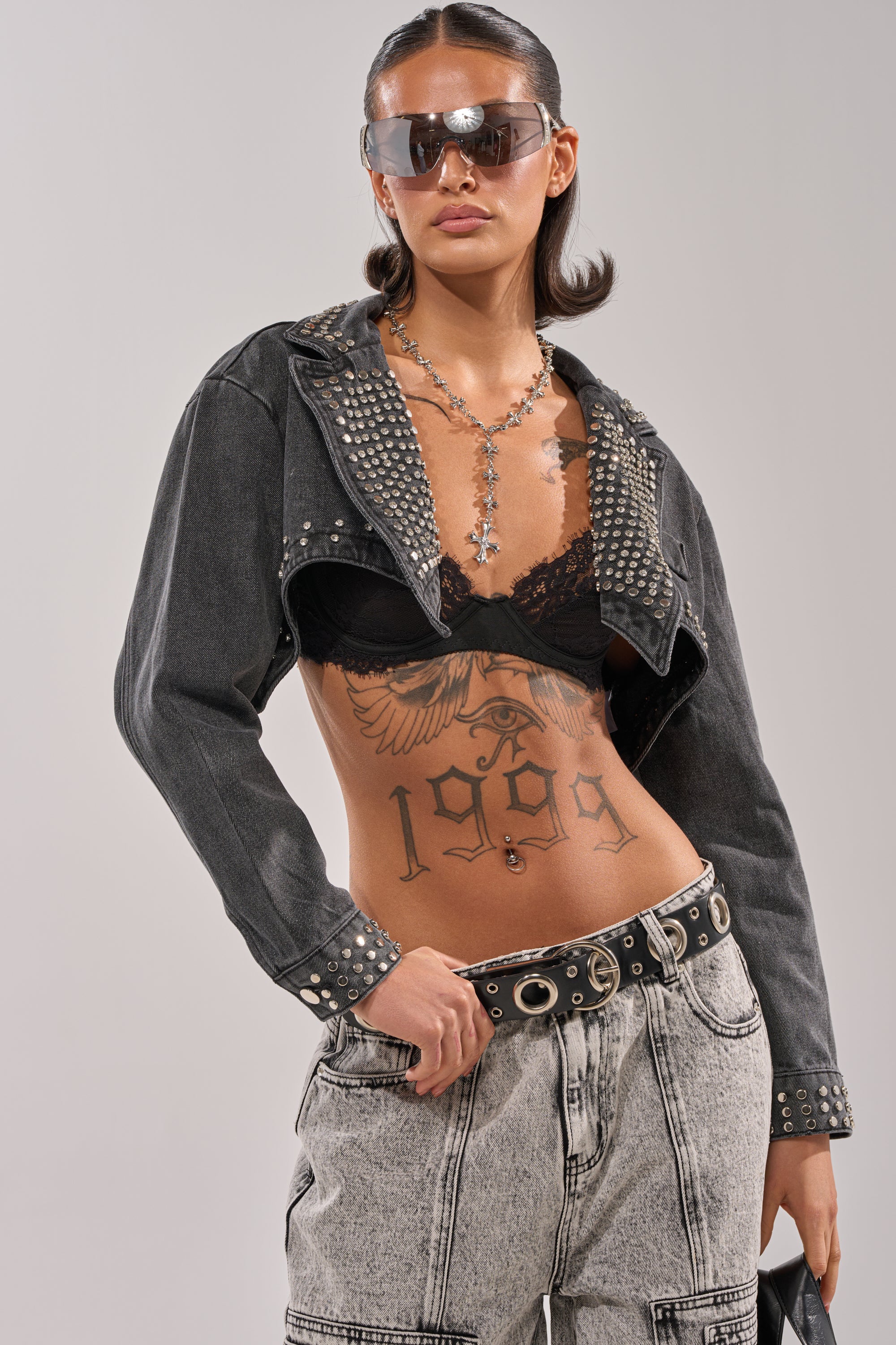 WATERFALL FRINGE CROPPED DENIM JACKET