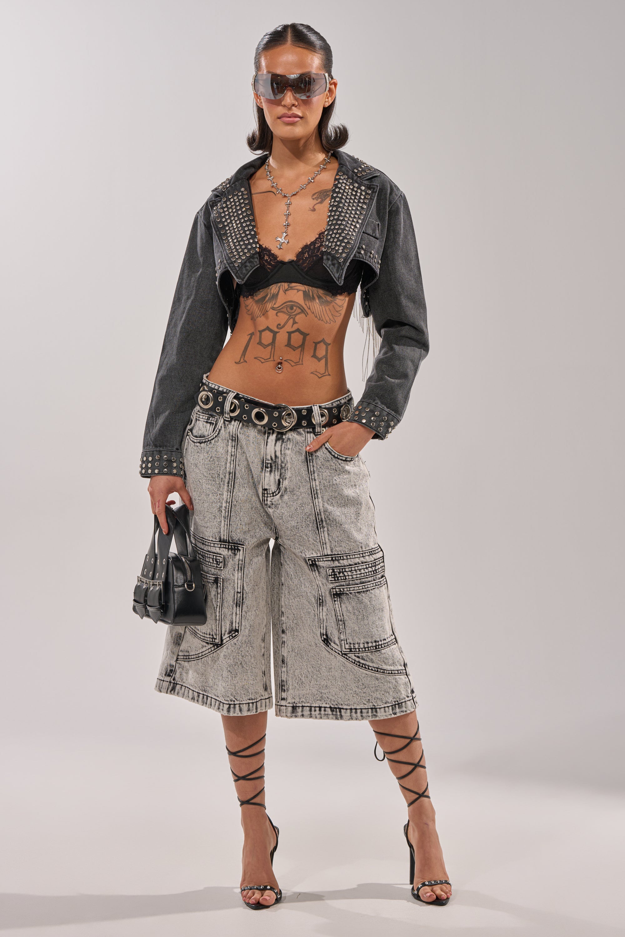 WATERFALL FRINGE CROPPED DENIM JACKET