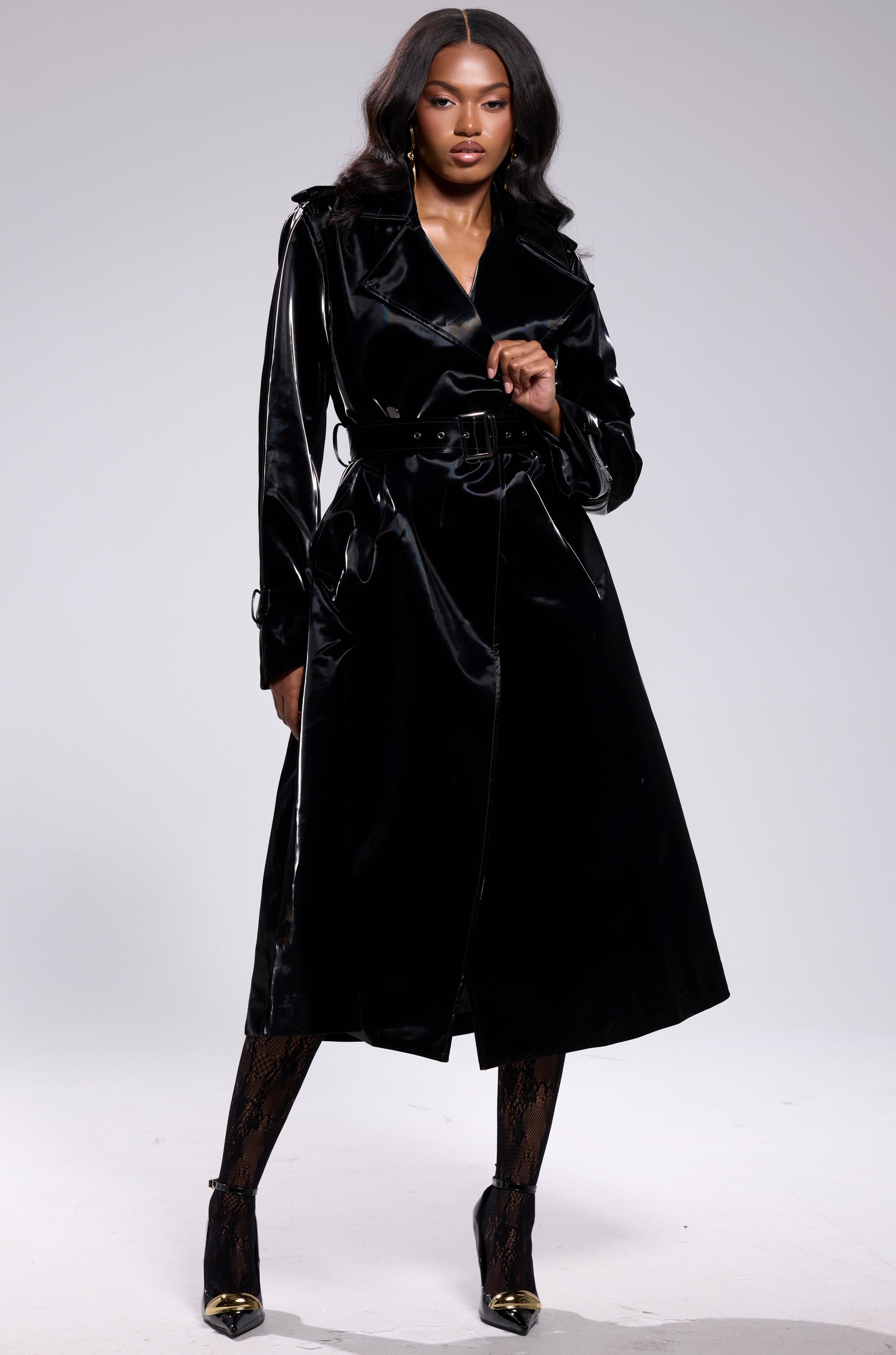 ONYX LIQUID VELVET TRENCH