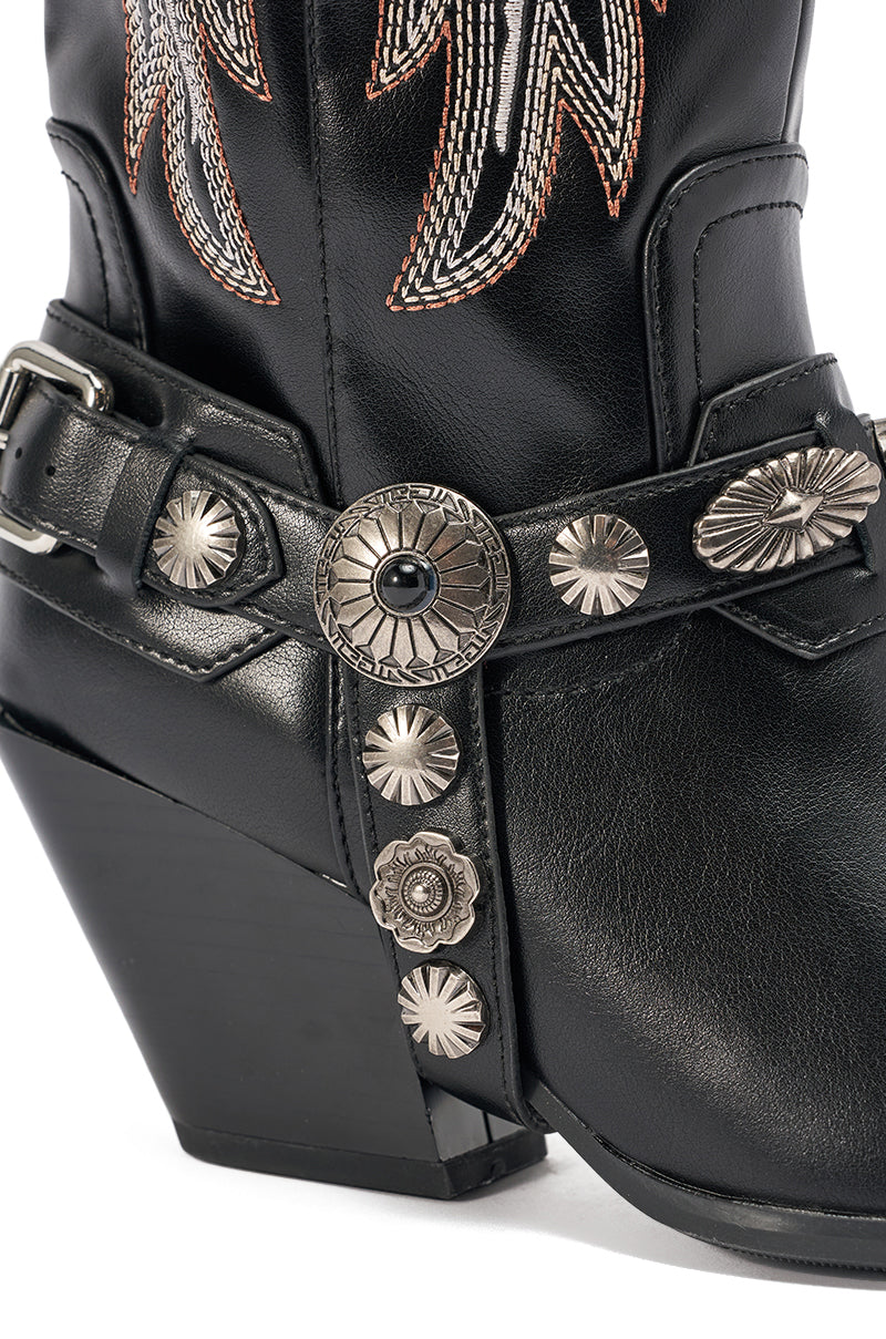 AZALEA WANG GERVASE BLACK PU SILVER HARDWARE WESTERN BOOT