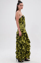 STOLE THE SHOW SATIN RUFFLE MAXI DRESS