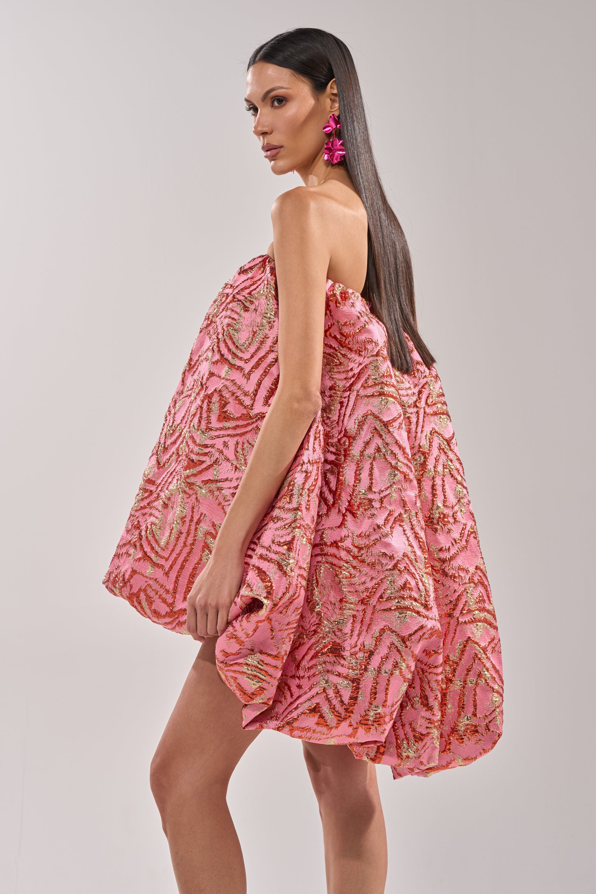 LOVER GIRL BROCADE BUBBLE DRESS IN PINK