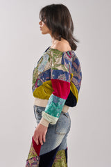 MIXED EMOTION BROCADE PATCHWORK SWEATSHIRT