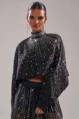 GLAMOROUS RHINESTONE MOCK NECK BLOUSE