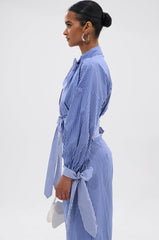 UNDER THE SUN STRIPE TIE FRONT BLOUSE