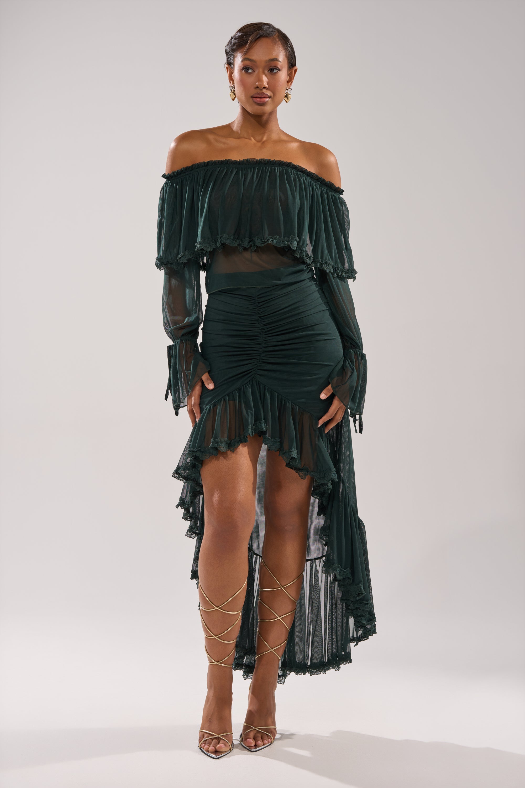 EMERALD RUCHED HIGH LOW SKIRT