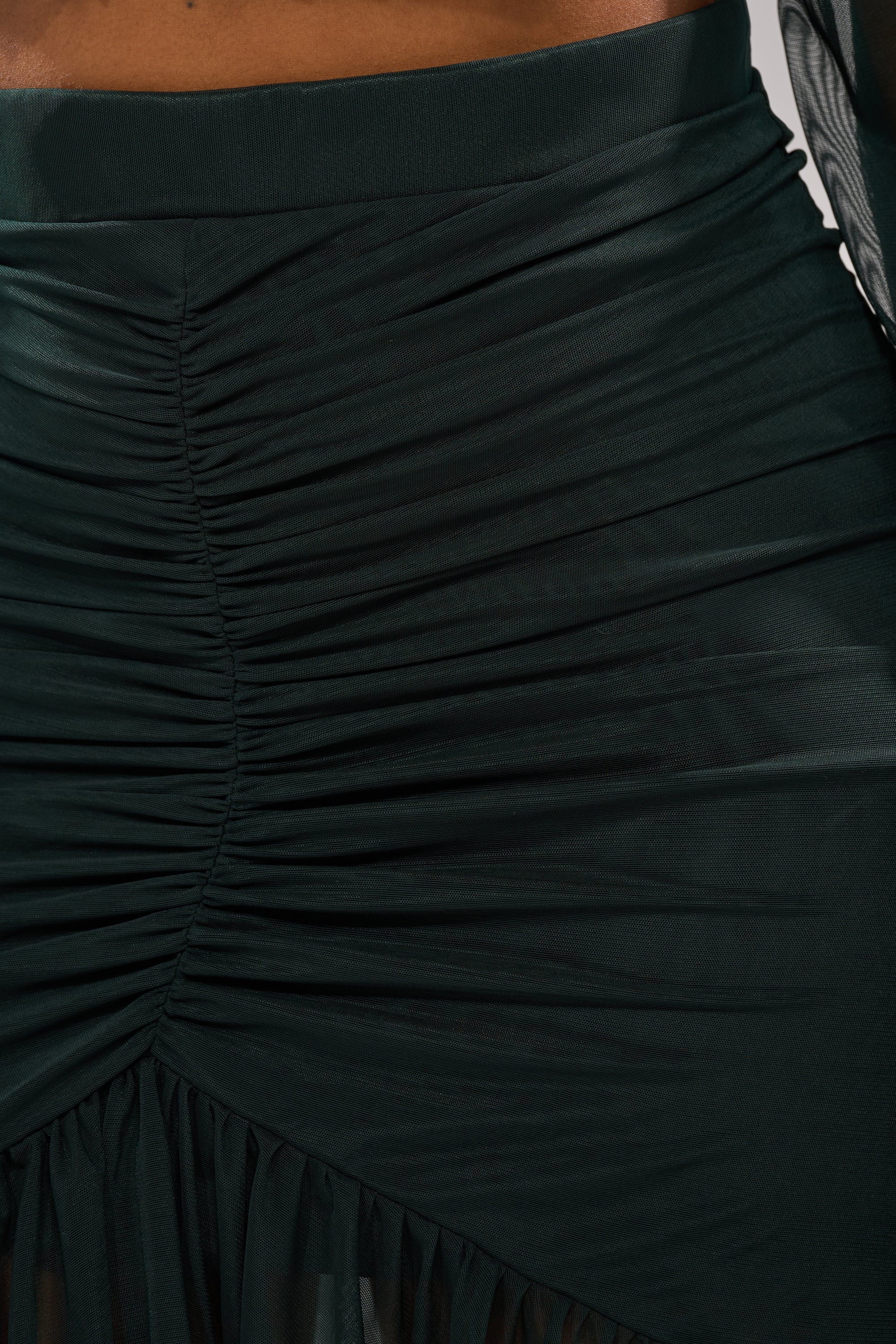EMERALD RUCHED HIGH LOW SKIRT