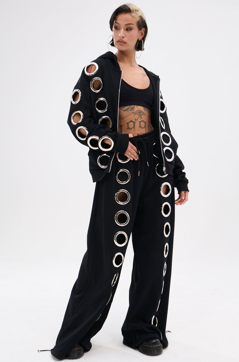 THROUGH THE NIGHT WIDE LEG SWEATPANT WITH HOLES