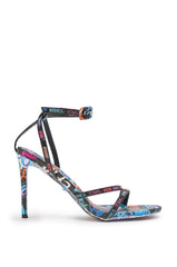 AKIRA GOLD GRAFFITI PRINT STILETTO SANDAL