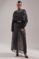 DANCING QUEEN RHINESTONE MESH MAXI SKIRT