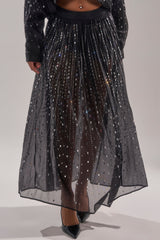 DANCING QUEEN RHINESTONE MESH MAXI SKIRT