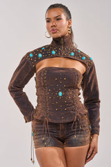 INDIGO STUDDED DENIM BOLERO