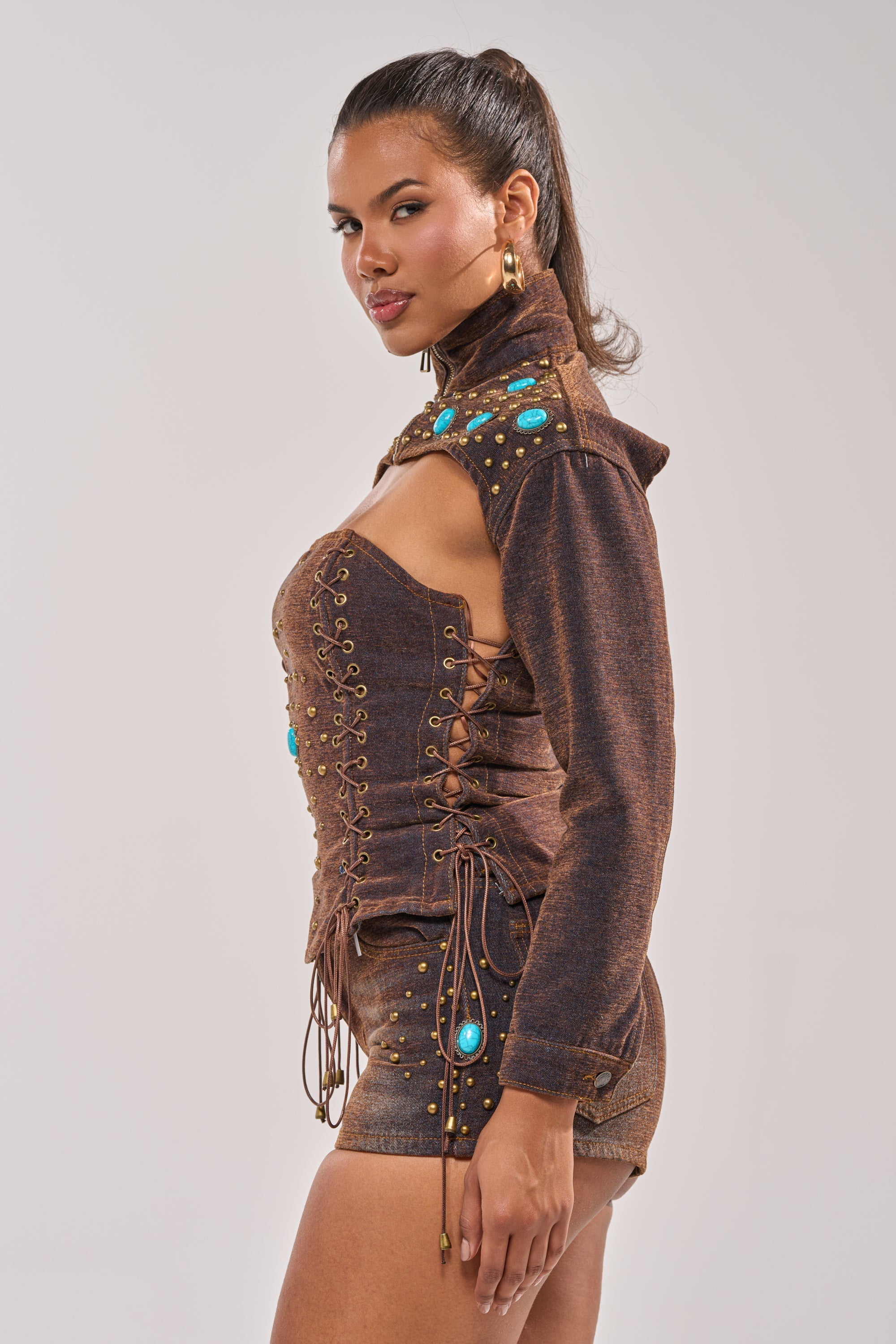INDIGO STUDDED DENIM BOLERO