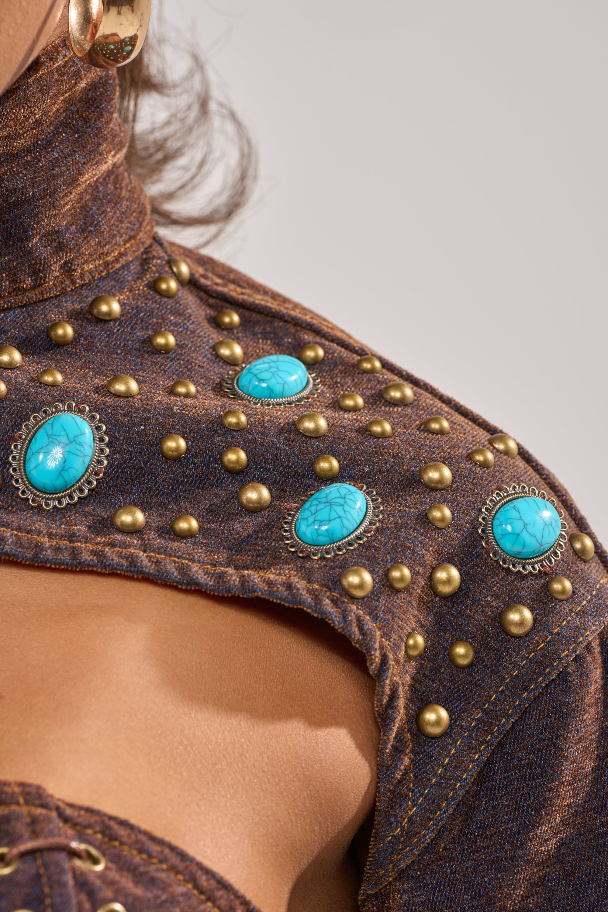 INDIGO STUDDED DENIM BOLERO