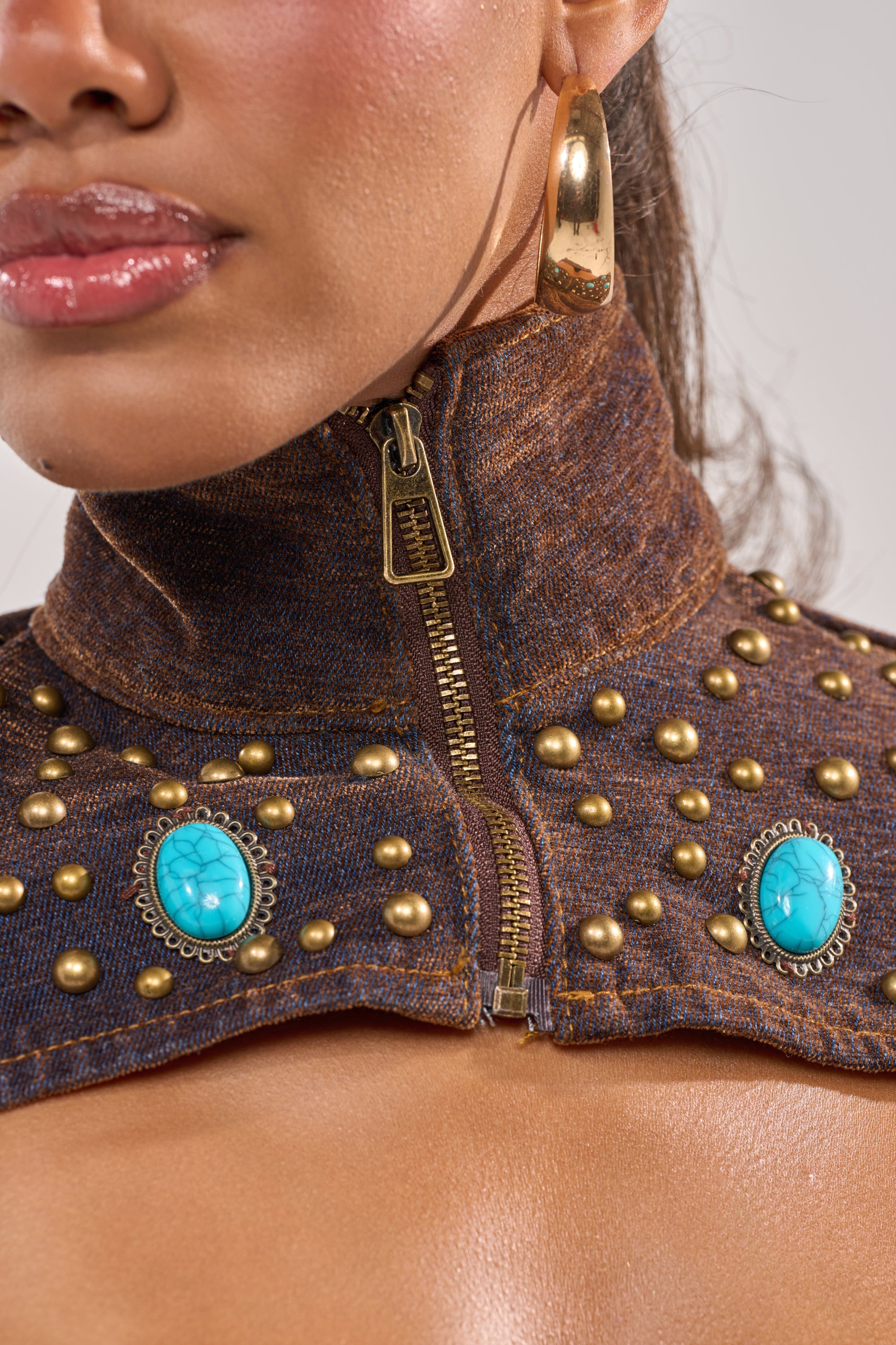 INDIGO STUDDED DENIM BOLERO