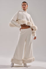 QUIET LUX FUR TRIM SWEATER PANTS IN WHITE