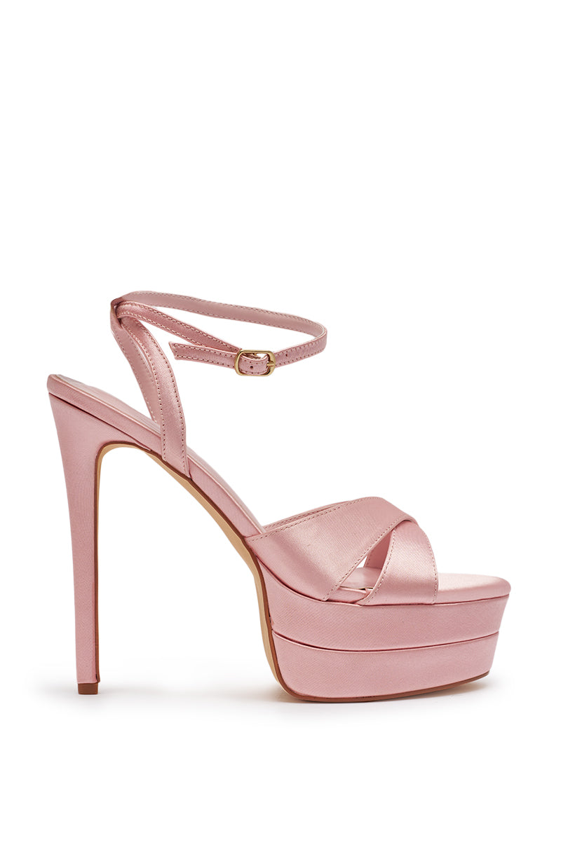 AZALEA WANG HALLADAY PINK SATIN PLATFORM STILETTO SANDAL