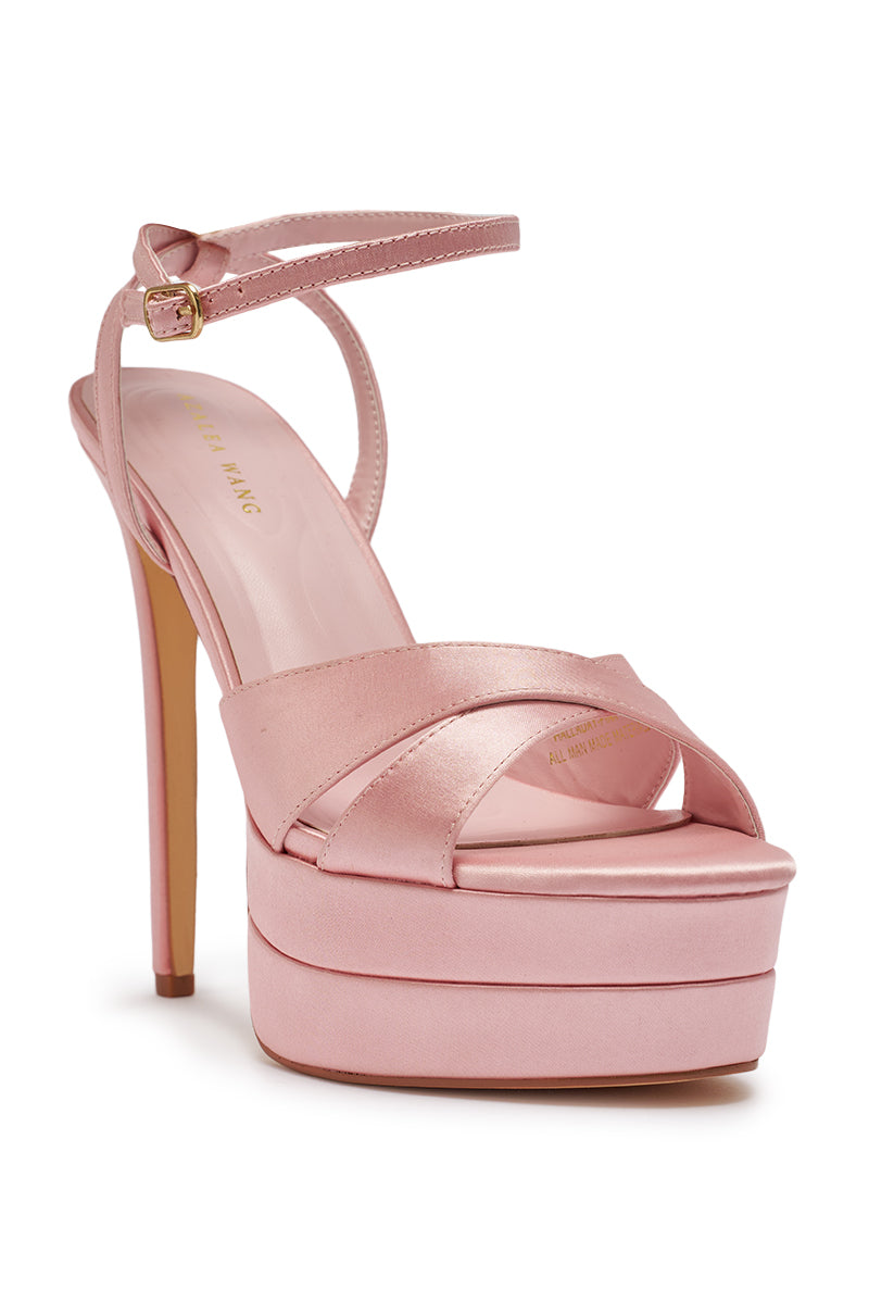 AZALEA WANG HALLADAY PINK SATIN PLATFORM STILETTO SANDAL