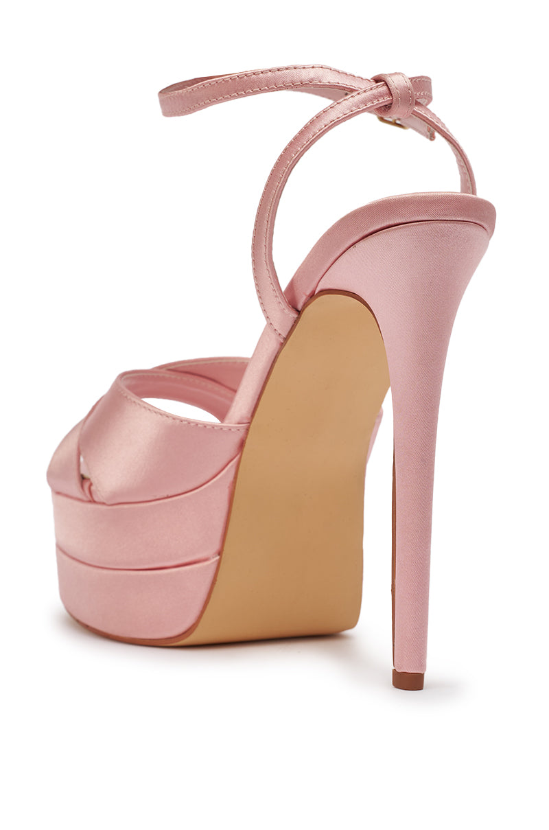 AZALEA WANG HALLADAY PINK SATIN PLATFORM STILETTO SANDAL