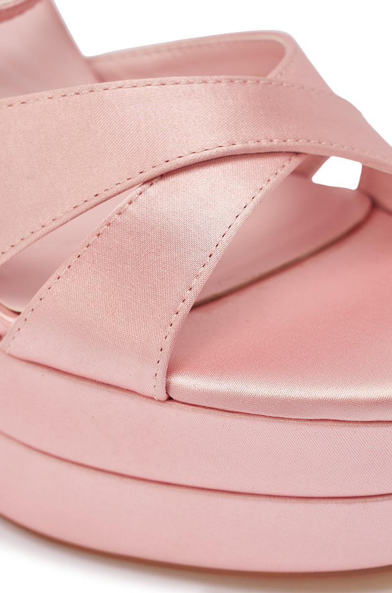 AZALEA WANG HALLADAY PINK SATIN PLATFORM STILETTO SANDAL