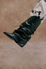 AZALEA WANG HAWKSTON BLACK PU RUCHED WESTERN BOOTIE