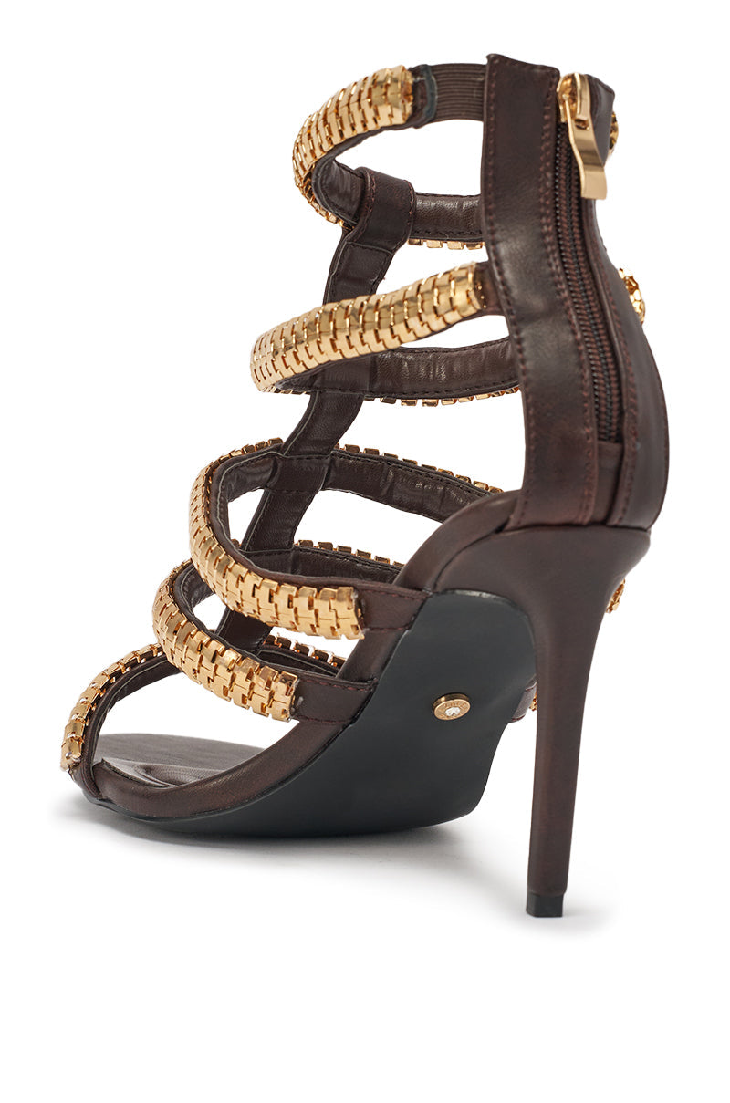 AZALEA WANG HERSILIE BROWN GLADIATOR STILETTO