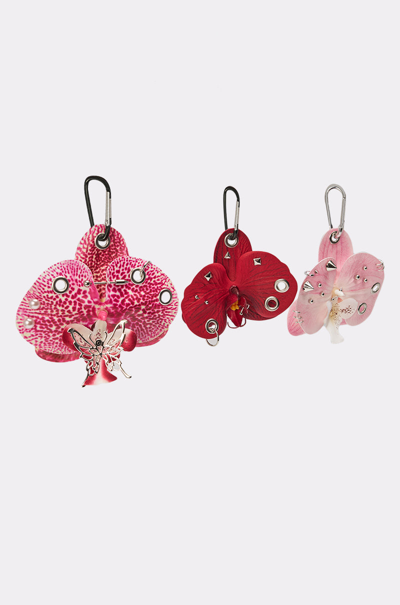 PIERCED ORCHID FLOWER KEYCHAIN SET