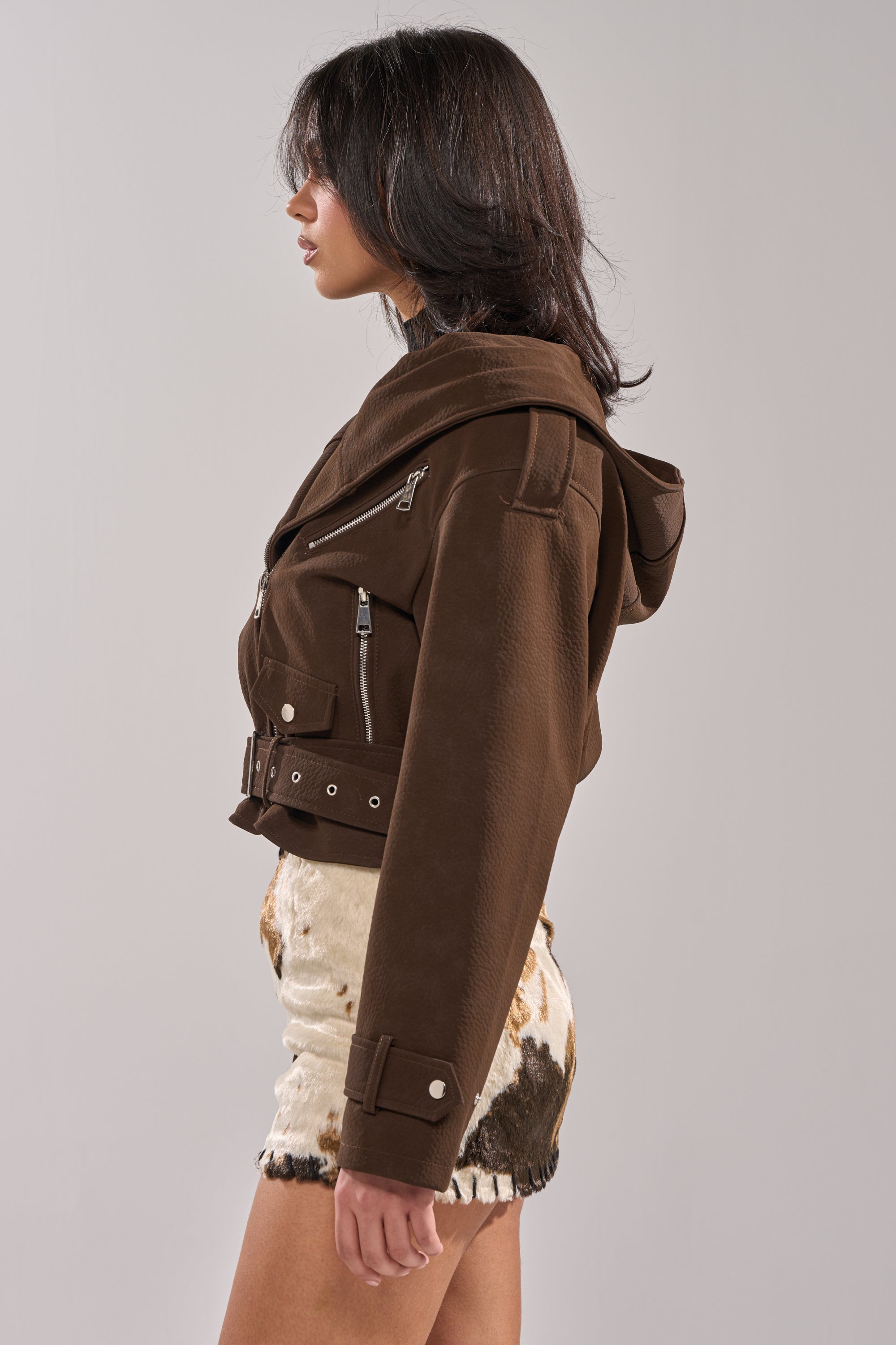 KIRA SUEDE EFFECT HOODED MOTO