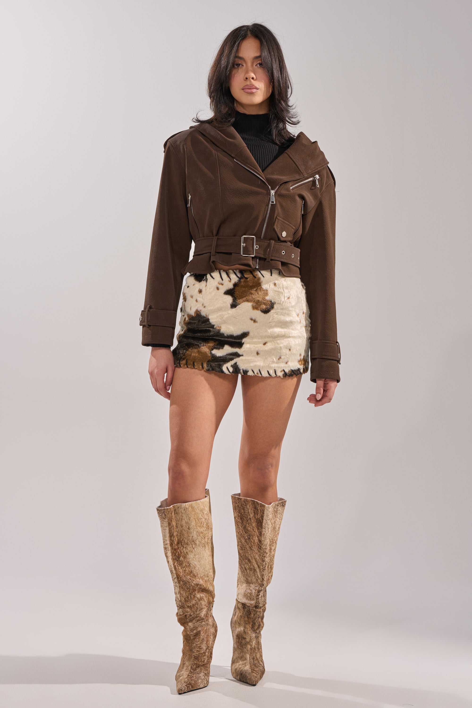 KIRA SUEDE EFFECT HOODED MOTO