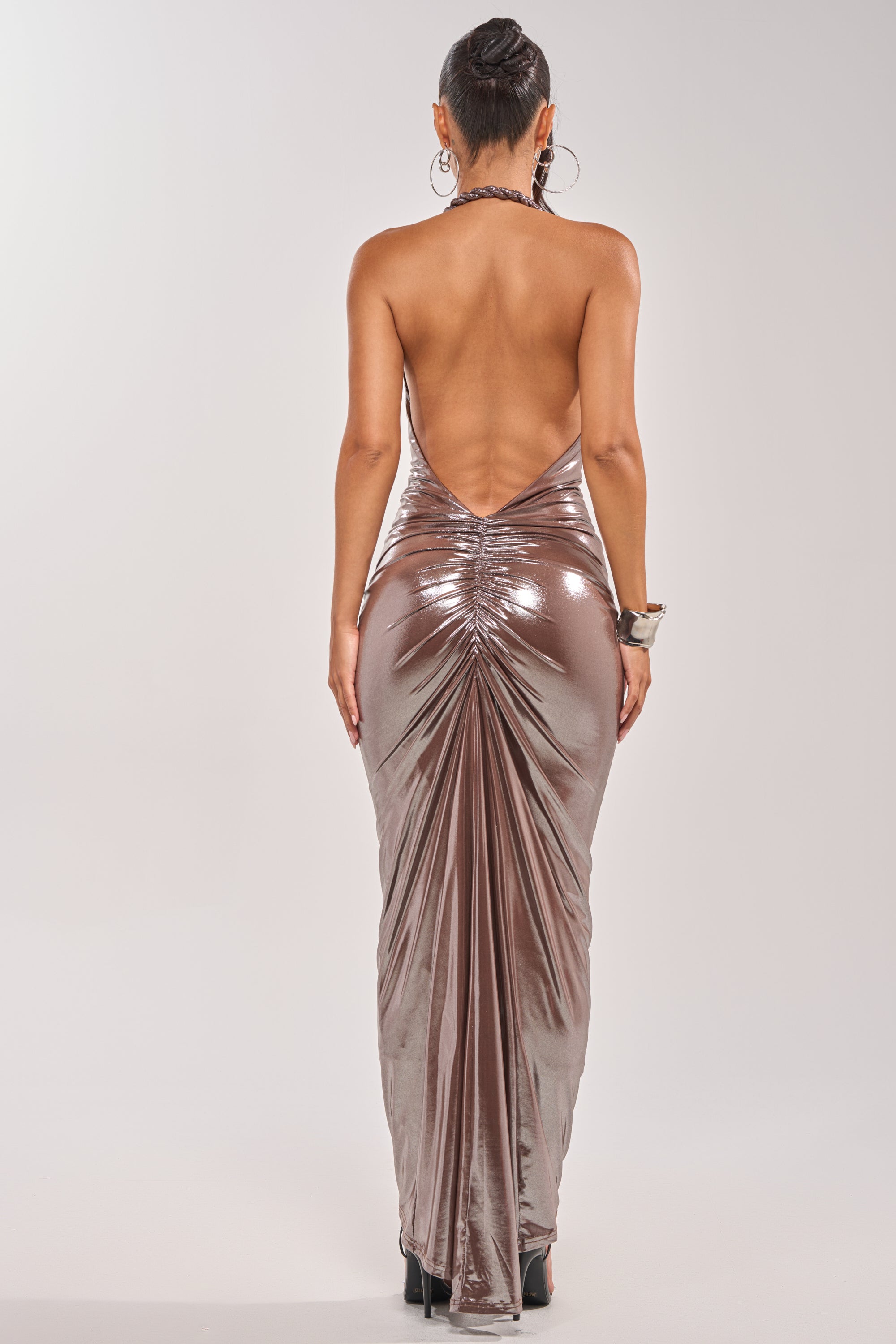 ATHENA METALLIC HALTER NECK MAXI DRESS