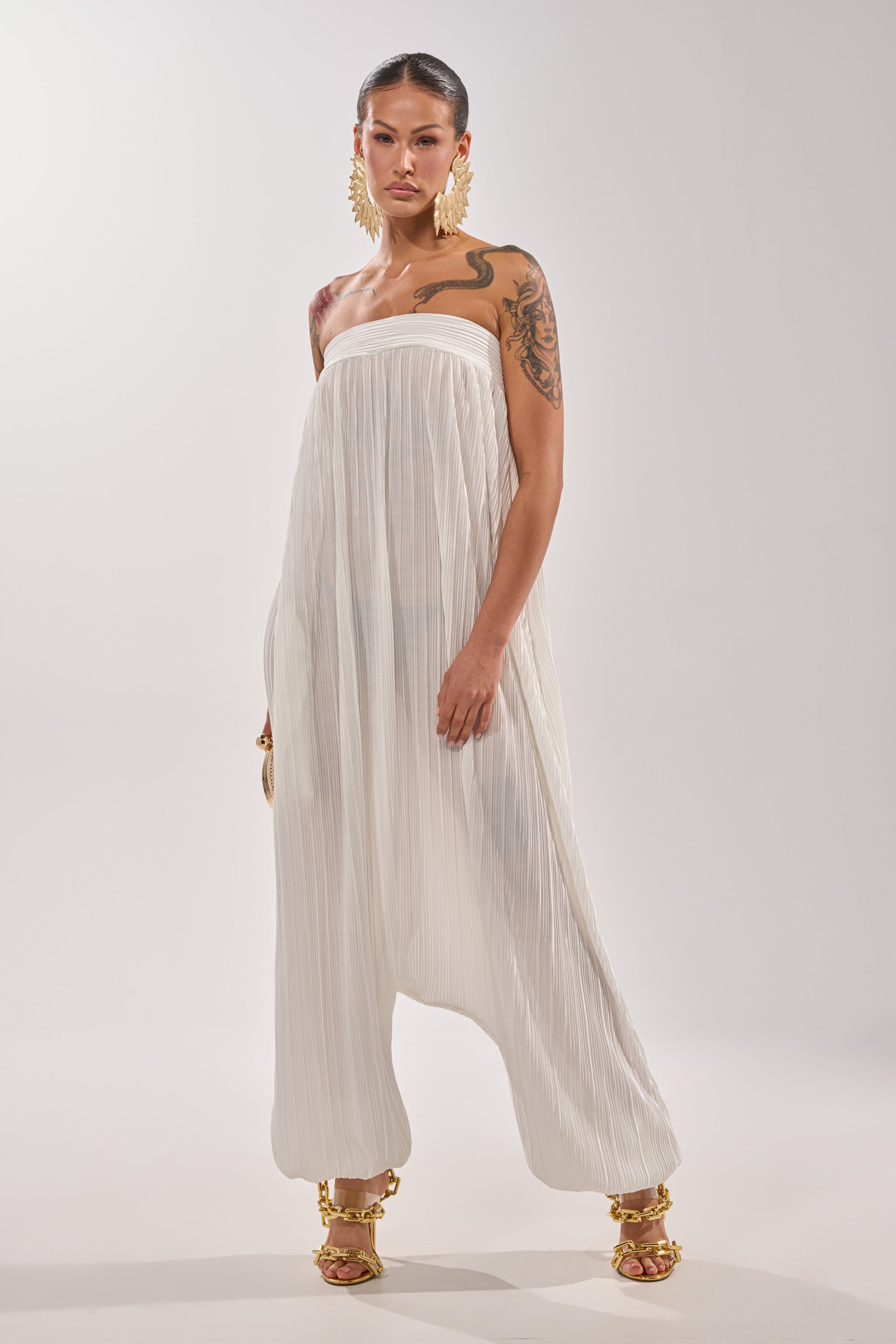 FROM THE CITY DROP CROTCH JUMPSUIT IN WHITE