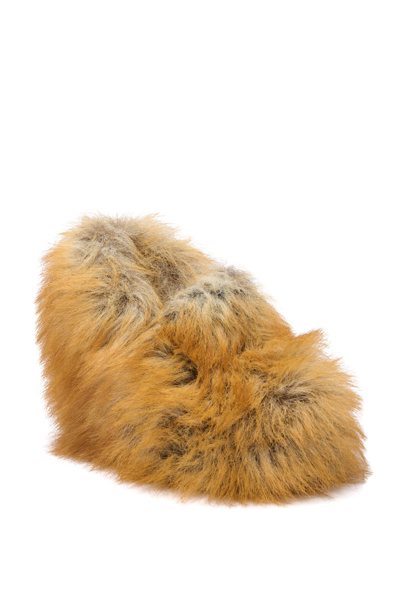 AZALEA WANG JAEKE FOX FUR WEDGE PUMP IN BROWN
