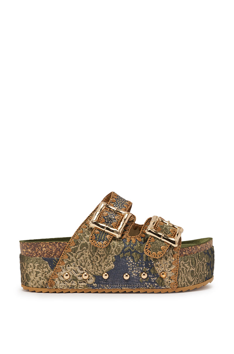 AZALEA WANG JAINNA GREEN VELVET FLATFORM SANDAL