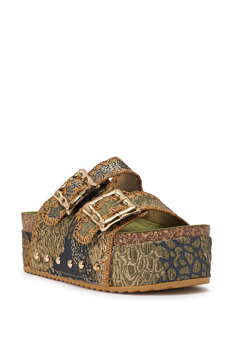 AZALEA WANG JAINNA GREEN VELVET FLATFORM SANDAL