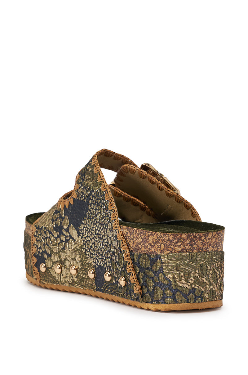 AZALEA WANG JAINNA GREEN VELVET FLATFORM SANDAL