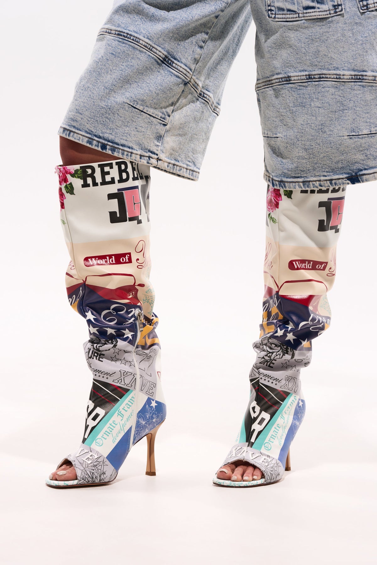 AZALEA WANG JALISA MULTI NOVELTY PRINTED OPEN TOE BOOT