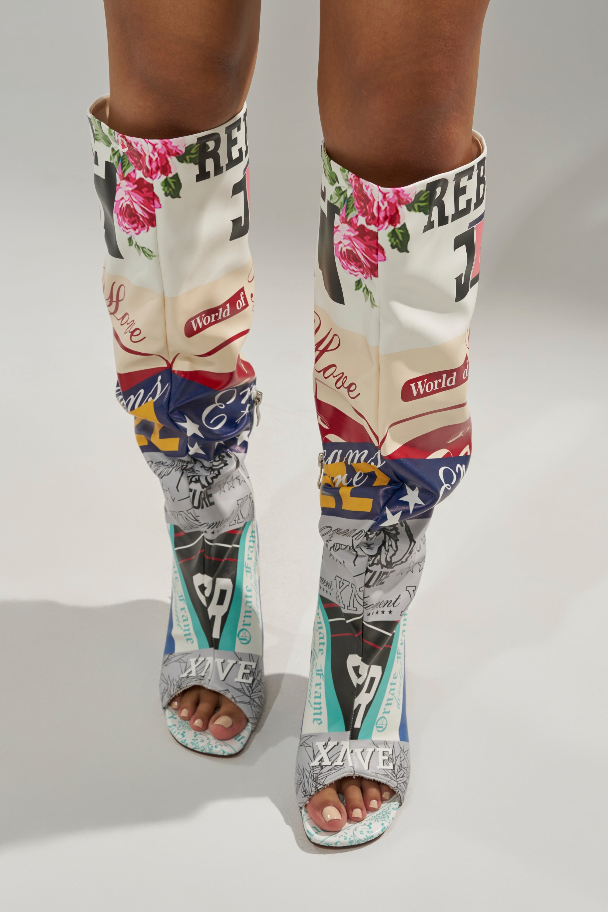 AZALEA WANG JALISA MULTI NOVELTY PRINTED OPEN TOE BOOT