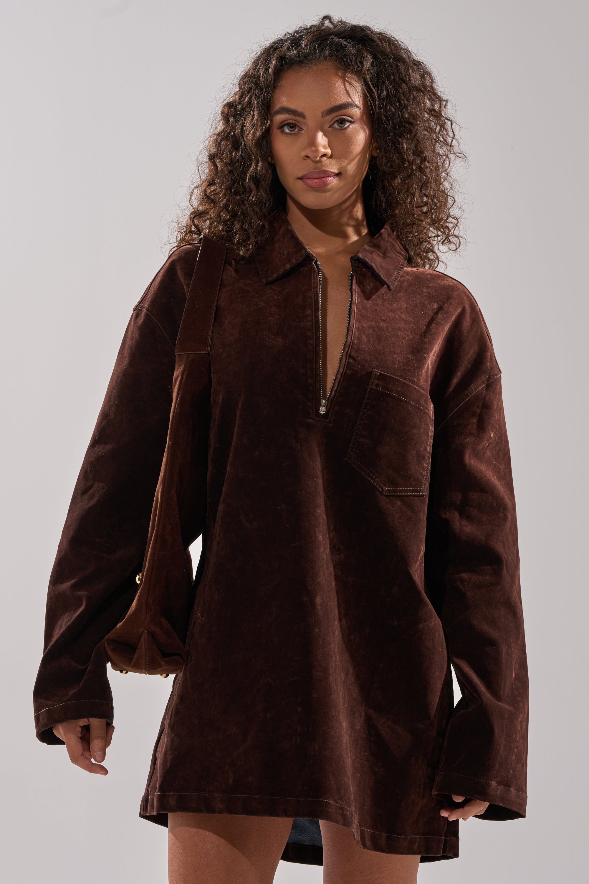 COOL GIRL OVERSIZED VELVET DENIM SHIRT DRESS