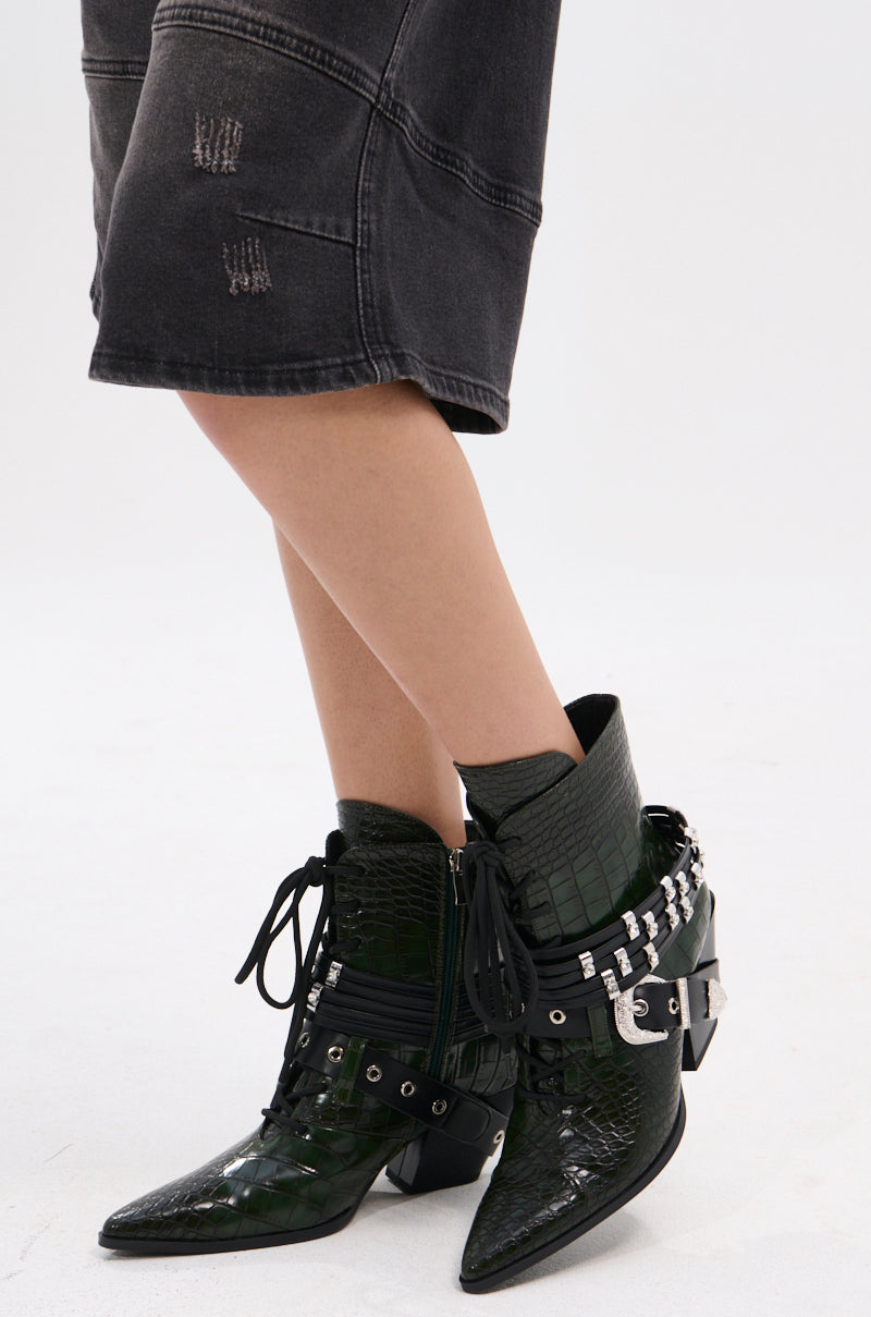 AZALEA WANG JAVELIN GREEN WESTERN BOOTIE