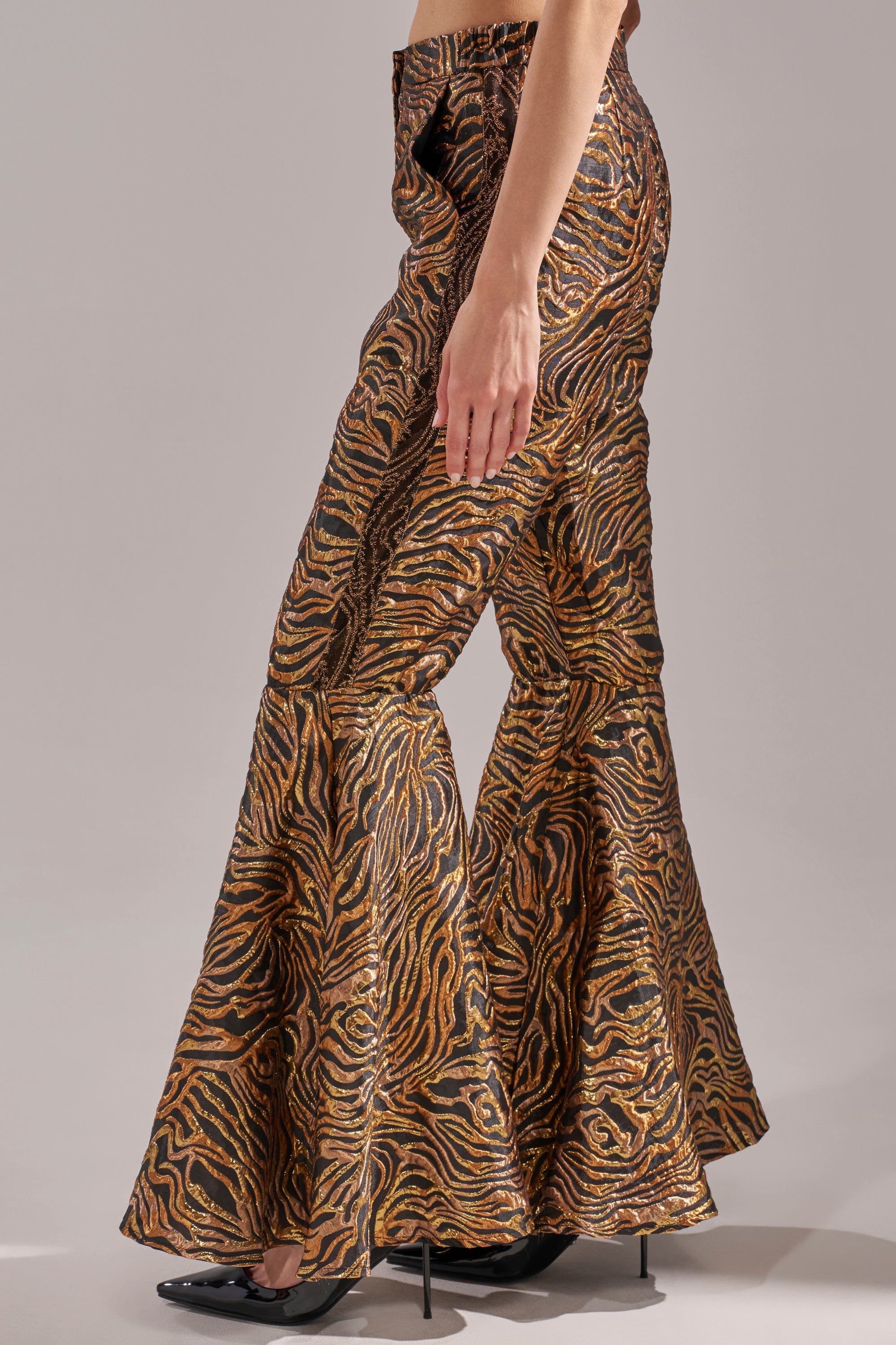 GET IN MOTION BROCADE FLARE TROUSER