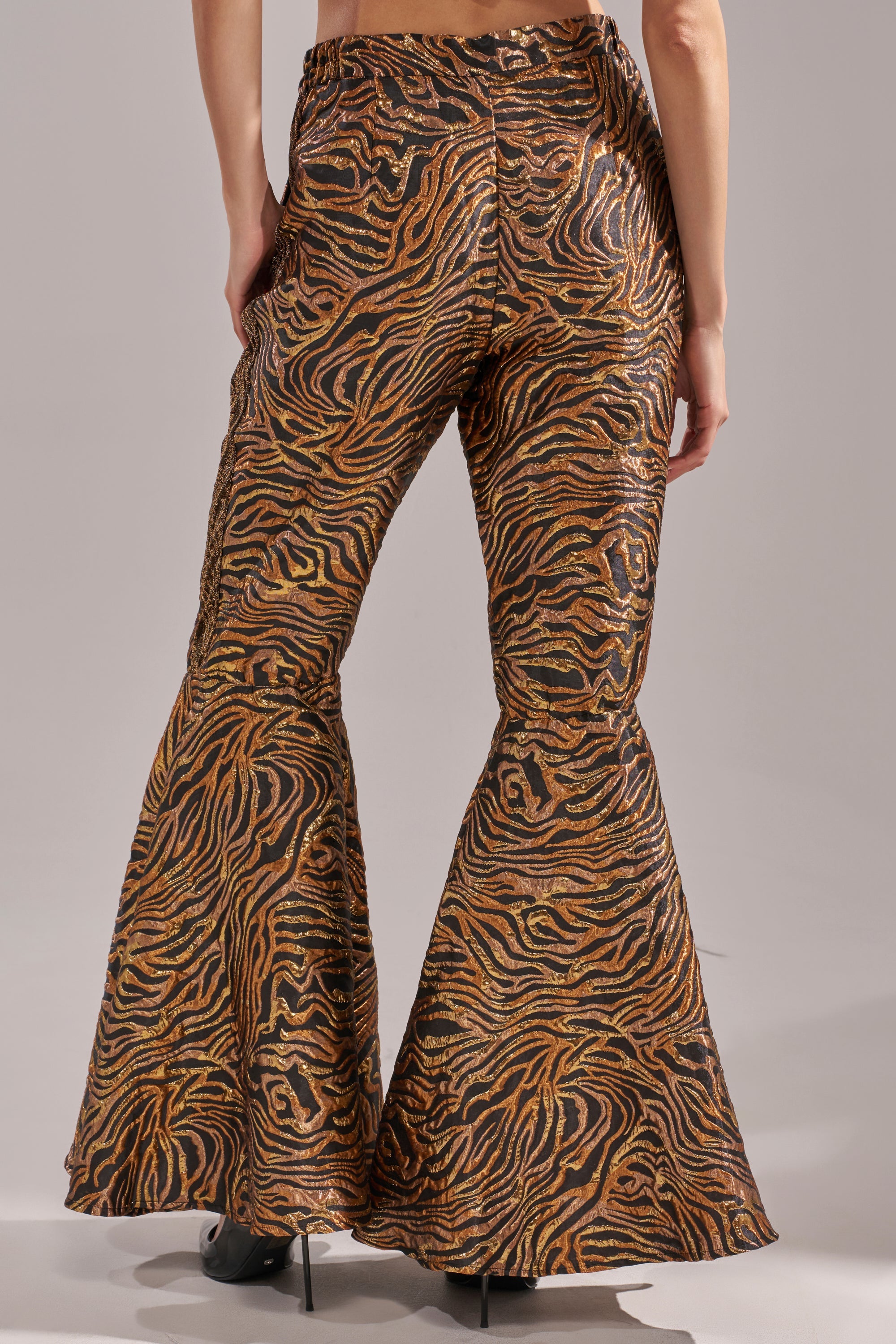GET IN MOTION BROCADE FLARE TROUSER