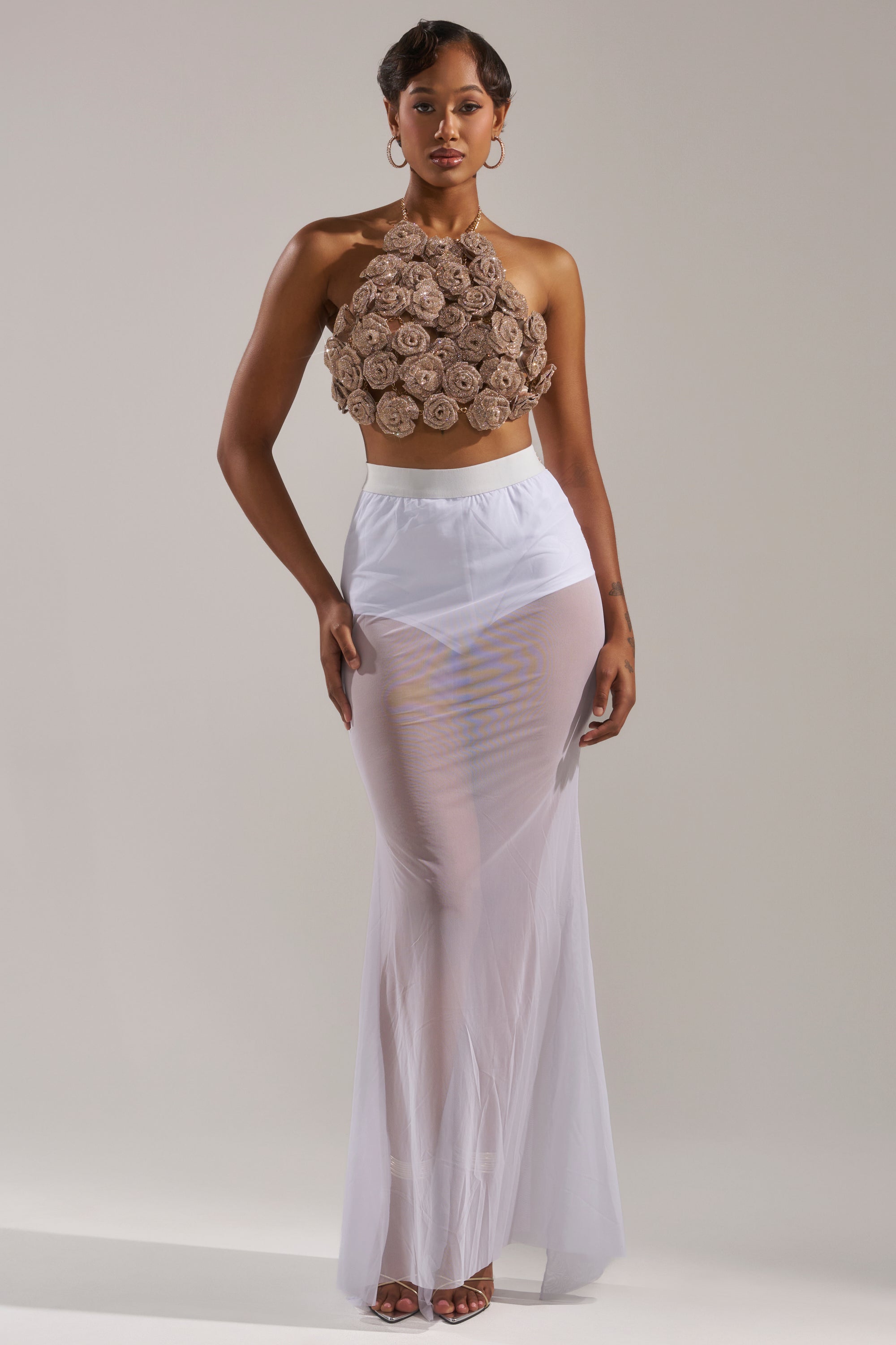 DANCING QUEEN MESH MAXI SKIRT IN WHITE