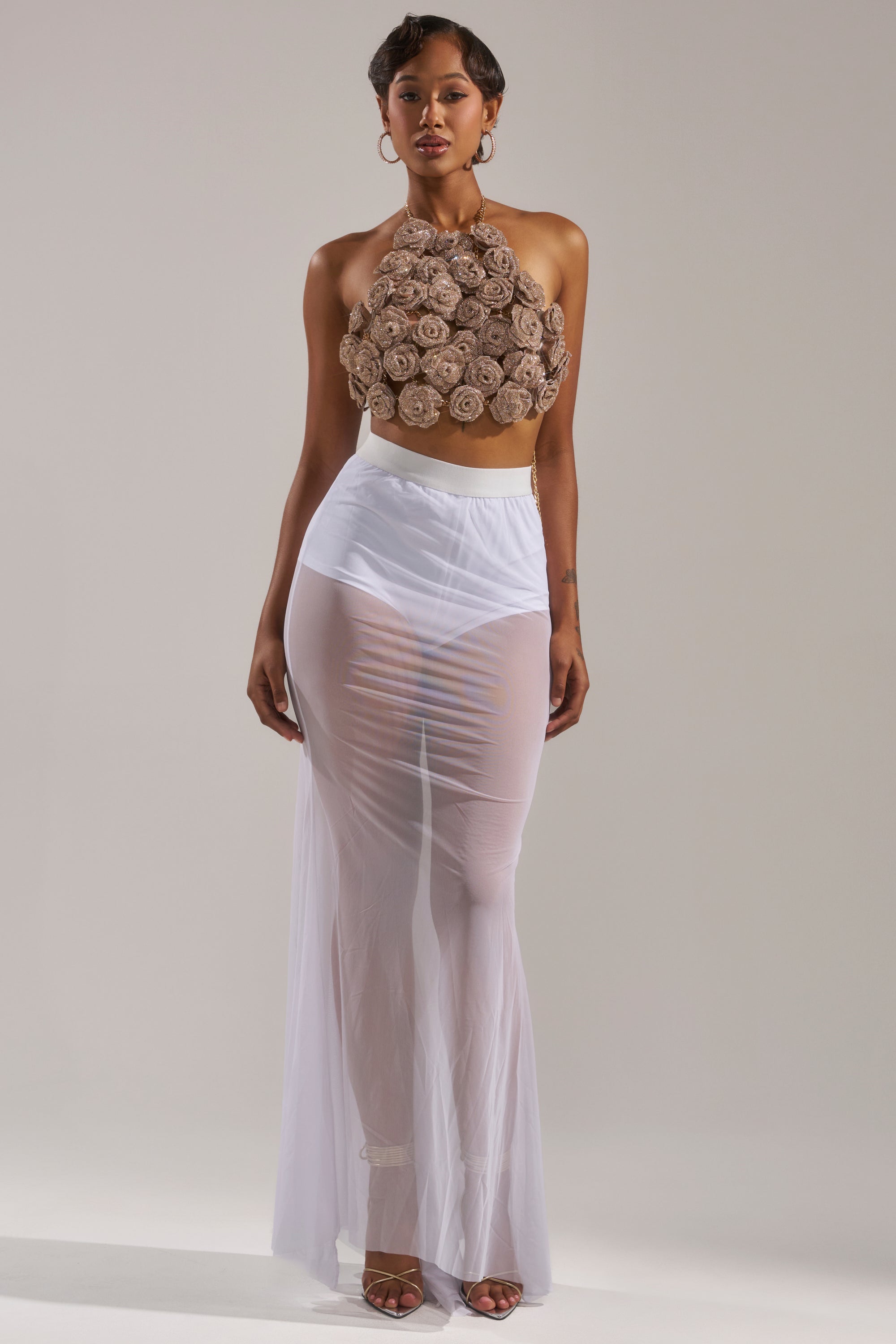 DANCING QUEEN MESH MAXI SKIRT IN WHITE