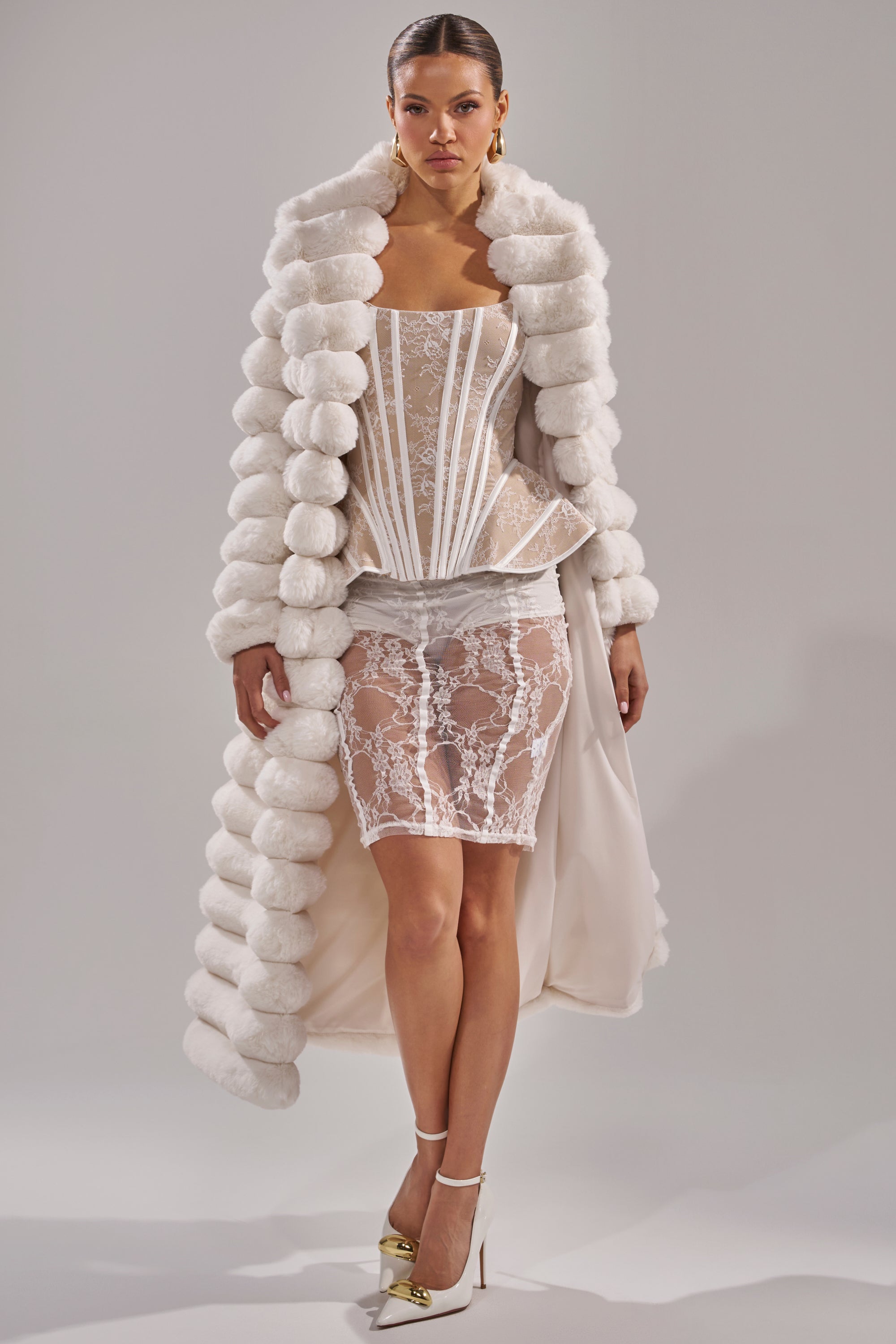 BABY PLEASE PLEASE LACE MIDI SKIRT IN WHITE